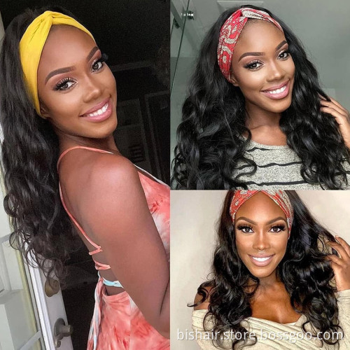 Wavy real hair wig with headband Semi-wig without glue 150% density Brazilian real hair with wavy headband wig